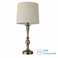 Distribuidor - Lâmpadas Diversas | Sobre Mesas Decoração | SOBREMESA KHALIFA 1XE27 CUERO 60´5X28X28 CM PUERTO USB Ref: 130871014